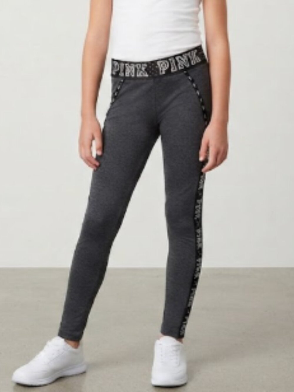 PINK Victoria's Secret Yoga Leggings Gray Rhinestone Logo Taping XL
